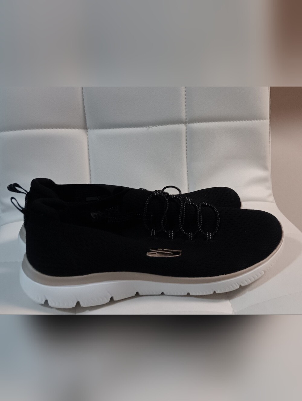 Skechers Men's Black Knit Slip-On with White Sole. Like near and never worn.